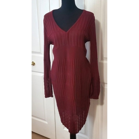 VENUS Dresses & Skirts - Venus Womens Burgandy Sweater Dress Cable Knit Long Balloon Sleeve Midi USA Sz L